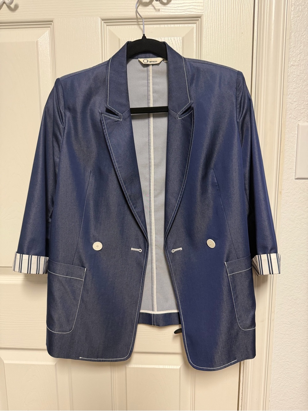 Women's Navy Blazer Jacket with Contrast Stitching - Persona